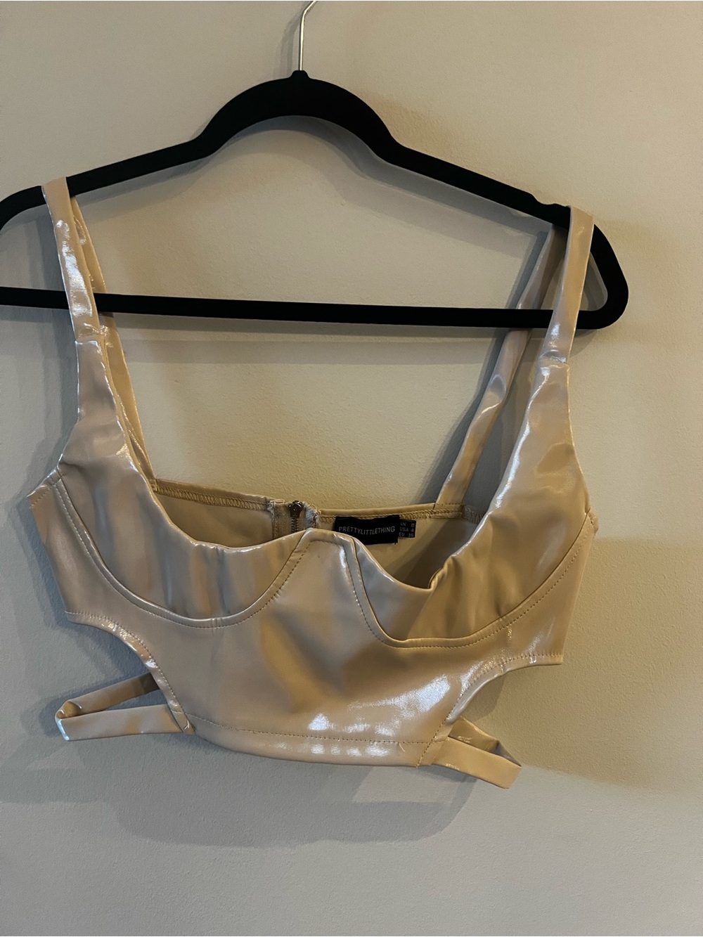 PrettyLittleThing Beige Patent Bustier Crop Top
